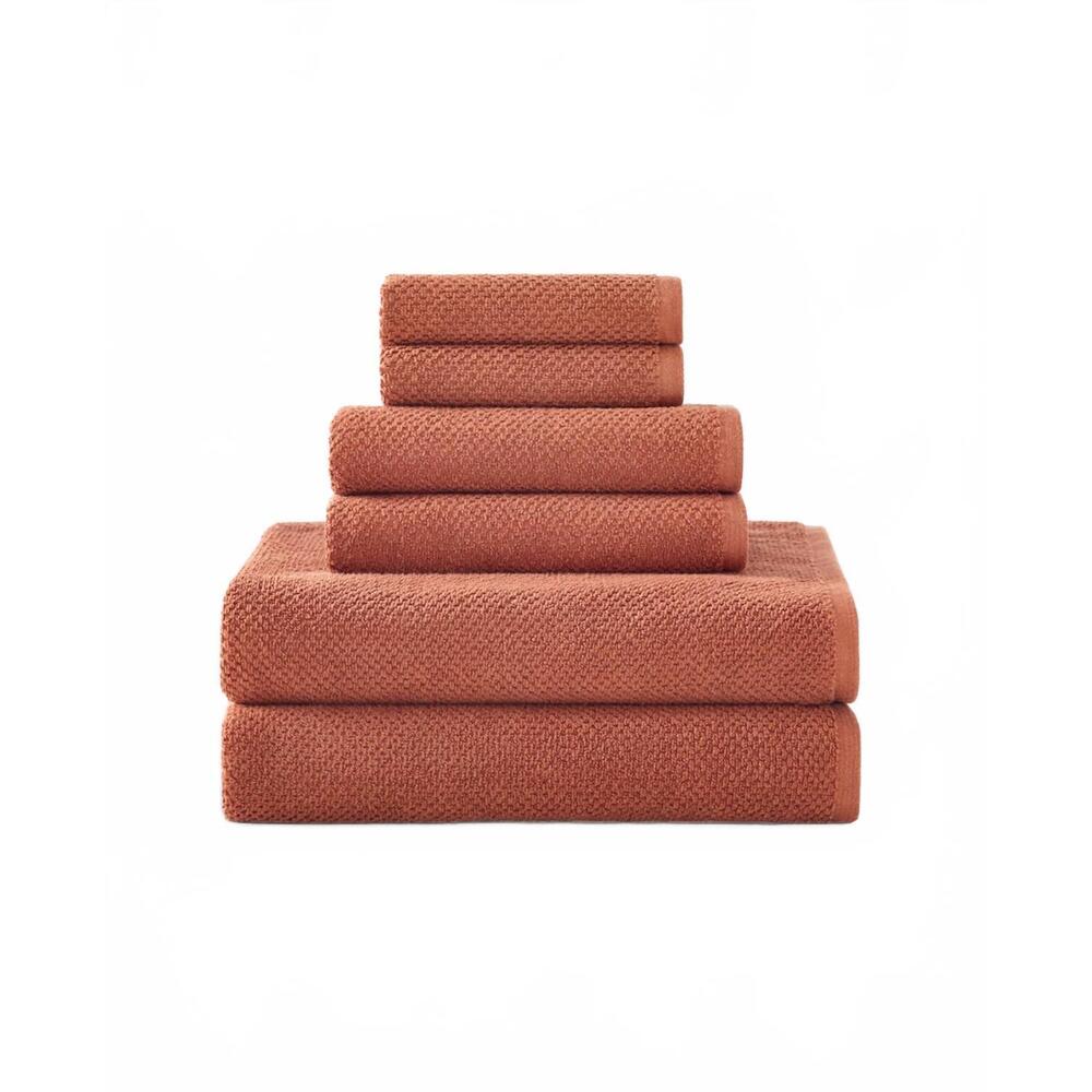 NEW UNDER THE CANOPY textured organic cotton 6-piece bath towel set in terracott
